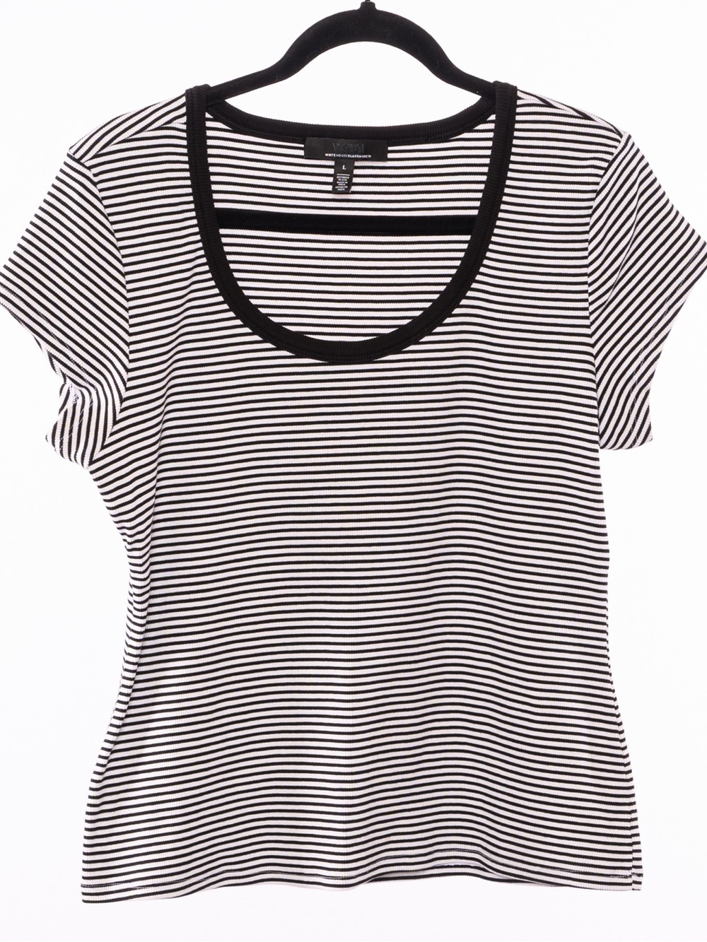 White House Black Market Black and White Striped Scoop Neck Tee